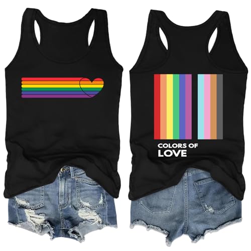 Image of Ithalt Pride Tank Top for Women LGBT Rainbow Flag Shirt Love Heart Graphic Tee Lesbian Gay Pride Sleeveless Vest