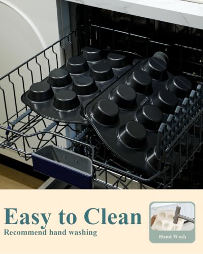 Image of Nonstick Muffin Pan with 12 Silicone Baking Cups, Carbon Steel Muffin Tin for Muffins, Cupcakes, Egg Bites and more, Non Toxic, Easy to Clean, Dishwasher Safe, Foggy Gray