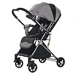 SGSDG 2 in 1 umwandelbarer Kinderwagen, High View Kinderwagen, Getränkehalter, großer Stauraum, Moskitonetz, Wattepad, Handschlaufe, Vier Radstoßdämpfer (Rosa),Grau