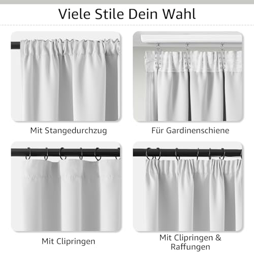 TOPICK Gardinen Vorhänge Verdunklungsvorhänge H145xB140 2er Set Grau-weiß – Ansicht 7