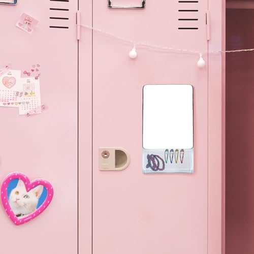 PEUTIER Magnetischer Schließfach Spiegel mit Halterung, 17 x 14cm Kleiner Echter Glas-Schließfachspiegel Schließfach Spiegel für Studenten für Schulspind Kühlschrank Badezimmer Büro Schrank (Weiß)