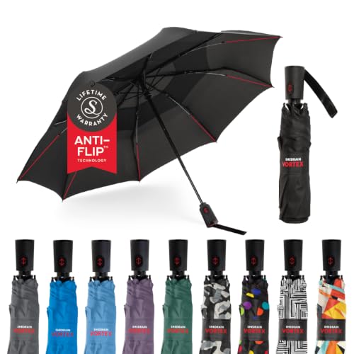 ShedRain Vortex Compact Folding Travel Umbrella Push-Button Open & Close Vented Double Canopy Protects from Rain Sun & Wind