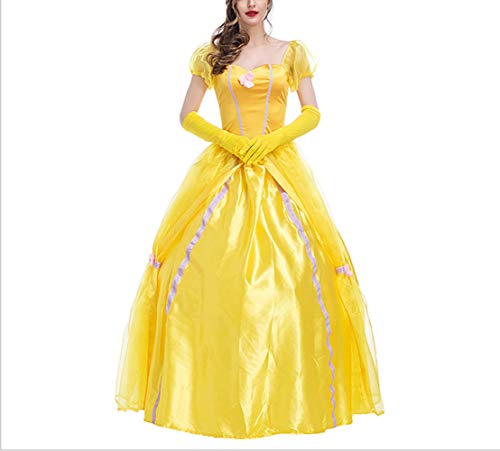 Mitefu Costume de Cosplay Adulte La Belle et la Bête Jaune Robe de Princesse Belle pour Femme, M Cover
