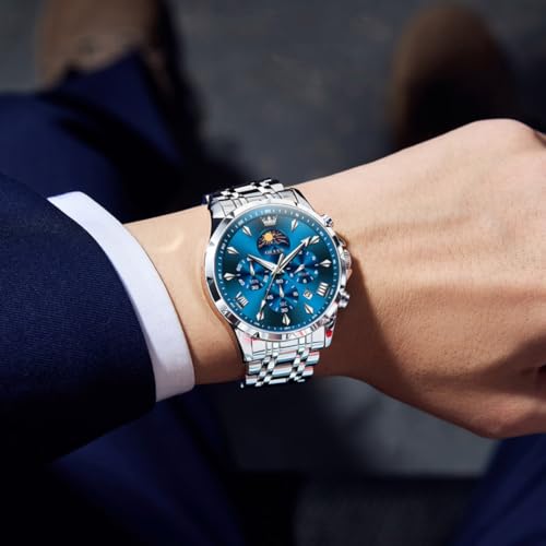 Image of OLEVS Watches for Men Analog Quartz Original Branded Mens Watch Chronograph Stainless Steel Chain 3ATM Waterproof Wrist Watch for Men