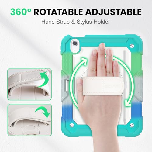 Image of SEYMAC Kids Case for iPad Air 11 Inch M4 / M3 / M2 (2026 /2025 / 2024), Heavy Duty Shockproof Protective Case with Screen Protector, Rotating Stand and Hand /Shoulder Strap, Colorful Blue