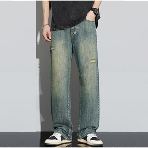 Mens Baggy Ripped Jeans Mid Rise Loose Fit Y2k Hip Hop Jeans Straight Wide Leg Distressed Skateboard Denim Pants4