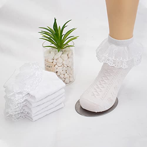 Looching 5 Pairs Toddler Baby Girls Ruffle Lace Socks Eyelet Mesh Cotton Frilly Ankle Soft Dress Kids Princess Socks 2-13T2