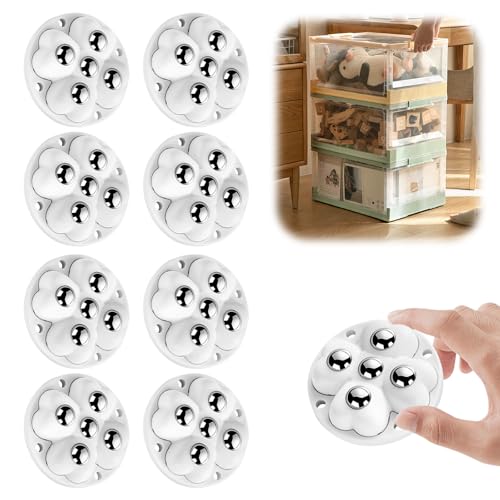 Cxqbsmy 8 PCS Small Furniture Casters, Self Adhesive Castor Wheels, 360° Rotation Smooth Ball Bearing Wheels, Castor Wheels for Furniture, Home Appliances, Kitchen, Office (White)