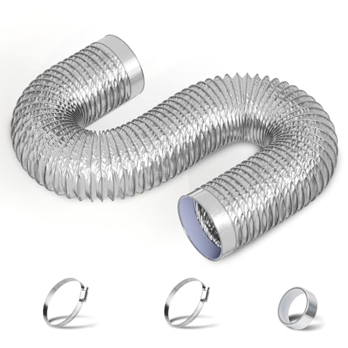 4 Inch Dryer Vent Hose,5Ft Exhaust Duct Hose, Aluminum Foil Non-Insulated Ducting Dryer Vent Kit for Tight Space, HVAC,Kitchens,Grow tents with 2 Clamps and 1 Tape