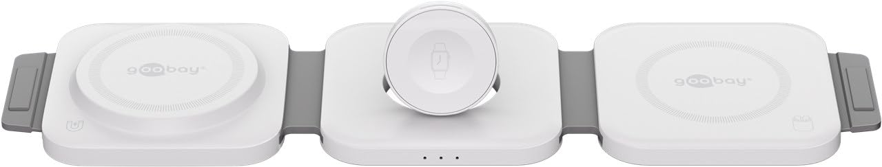 goobay Station de Charge MagSafe/Chargeur sans Fil 3 en 1 / Pliable, Chargeur sans Fil USB-C pour iPhone, AirPods et Aple Watch/Station de Charge de Voyage de 15 W 65312