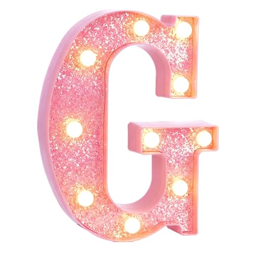 Image of Pink Marquee Light Up Letters, Glitter Alphabet LED Letter Lights for Pink Birthday Party Decorations, Battery Operated Letter Sign for Girls Room Vanity Table Decor, Warm White Lights Letter G