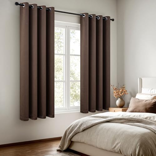 Image of MIULEE Chocolate Brown Blackout Bedroom Curtains Drape 72 Inch Long 52 inchx72 inch | Grommet Top, Room Darkening Window Drapes, Privacy Protection, Thermal Insulated, Heat Blocking, Light Blocking