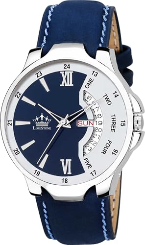 Image of LIMESTONE Men's Analog Quartz Watch with Day & Date Display, Leather /Silicone Strap - Casual & Formal Wrist Watch for Men