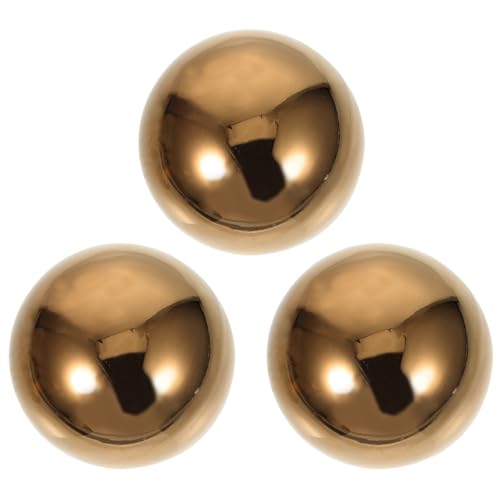 Housoutil Garden Balls Stainless Steel Hollow Ball Lawn Mirror Ball 76 mm Golden 3 Pieces Garden Lawn Yard Party Outdoor Decoration