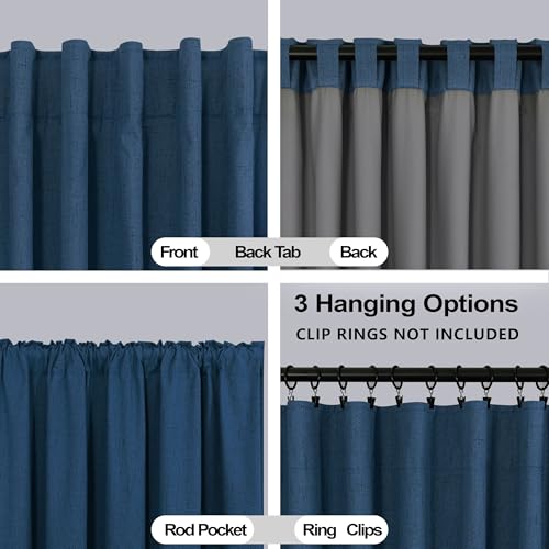 Image of KOUFALL Navy Blue Curtains Blackout 84 Inch Length,Linen Pleated Dark Blue Black Out Back Tab Midnight Curtains for Living Room Men Bedroom