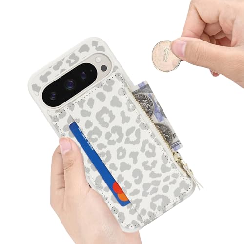 Image of Cavor for Google Pixel 9 Pro XL Case Wallet with Card Holder, Leopard White