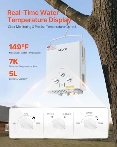 image for VEVOR Portable Propane Water Heater, 5L Tankless Outdoor Water Heater,