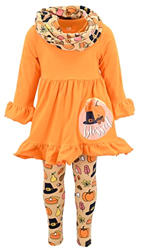 Image of Unique Baby Girls Kids Toddler 3pc Outfit Set Long Sleeve Cotton Blend Tunic Top Leggings and Scarf