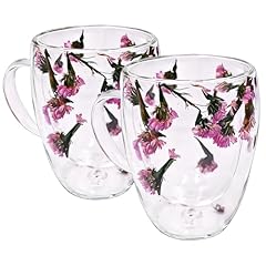 13oz double wall glass mugs set of 2（Forget-Me-Not）