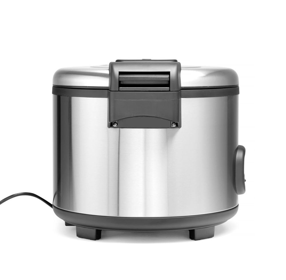 HENDI Reiskocher, Reishunger, Warmhaltefunktion, 30 Tassen Trockenreis, Inhalt 5,4L, Inklusive Messbecher, Reislöffel und Silikon-Antihaftpolster, 230V, 1950W, 455x455x(H)380mm, Edelstahl