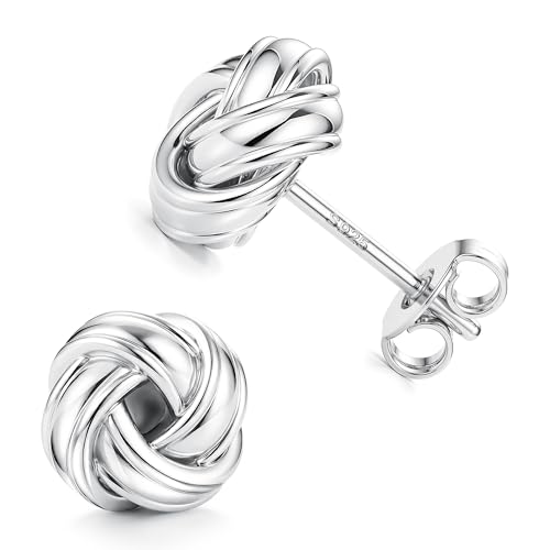 JeweBella Boucles d'oreilles Or pour Femme Fille Plaquée Or 14 Carats en Argent Sterling 925 Poteau Boucles d'oreilles Nœud d'Amour Or/Argent