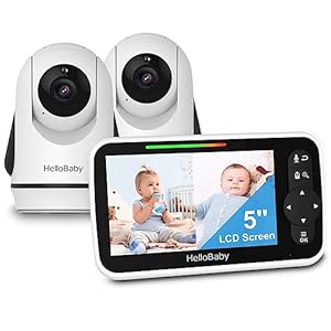 HelloBaby Video Baby Monitor with 2 Cameras and 5 Inch Split Screen Display, Remote Control Cameras with Night Vision and Temprature Monitoring