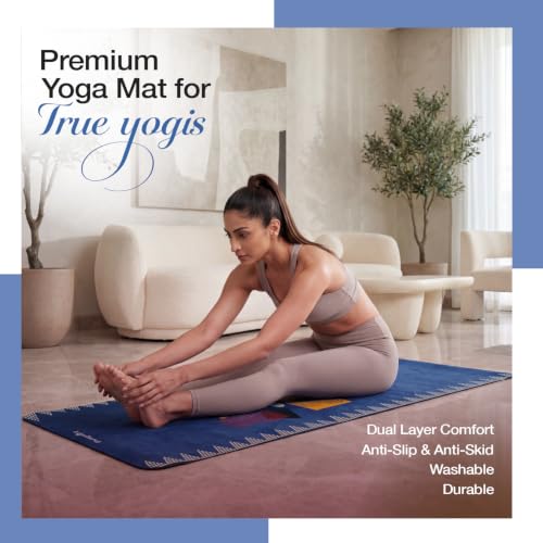 Image of Lifelong Suede & Natural Rubber Yoga Mat for Woman & Man | Non-Slip & Anti-Skid | 4mm Yoga Mat for Man |Exercise Mat for Yoga, Workout & Pilates | Gym Equipment for Home Workout | Free Carry Bag (Blue)