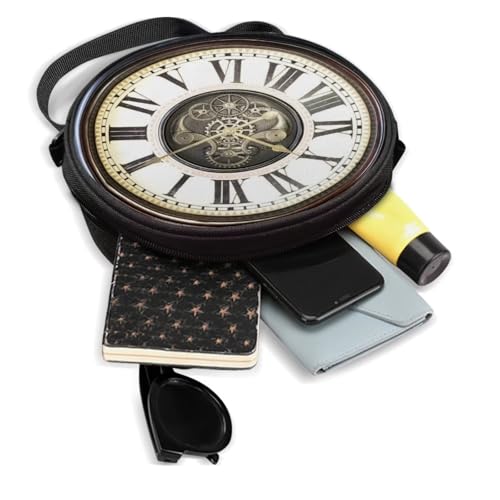 Image of Women Novelty Round Clock Shape Zippered Clock Purses for Women Tote Handbag Shoulder Bag, Gift for Mom Girlfriend