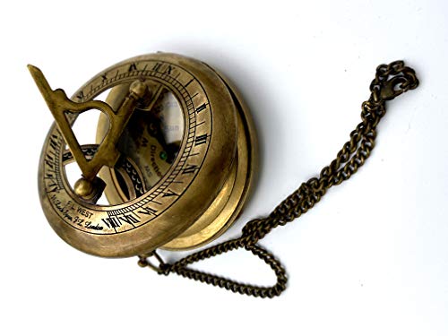 image for US HANDICRAFTS Brass Sundial Compass with Leather Case and Chain - Pus