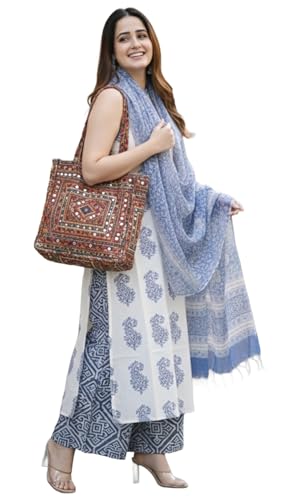 Image of ANNI Designer Women's Viscose Blend Straight Printed Kurta with Palazzo & Dupatta | Sleeveless Ethnic Kurta Set for Women | Casual Office Wear