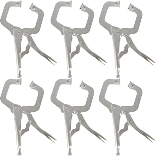 findmall 6Pcs 11 Inch Locking C Clamps with Swivel Pads Heavy Duty C-Type Locking Plier Table and Tool Vise Grip for Shop Home Farm and Automotive DIY Woodworking Welding Cabinetry Pocket Hole Joinery