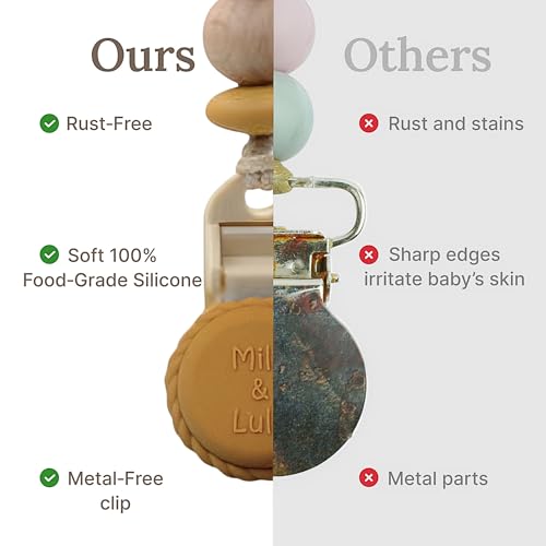 Image of Silicone Pacifier Clip - Metal-Free, Rust-Free, 100% Food-Grade Silicone and Natural Beech Wood, Secure Pacifier Holder for Babies - Sun - Mila & Lulu