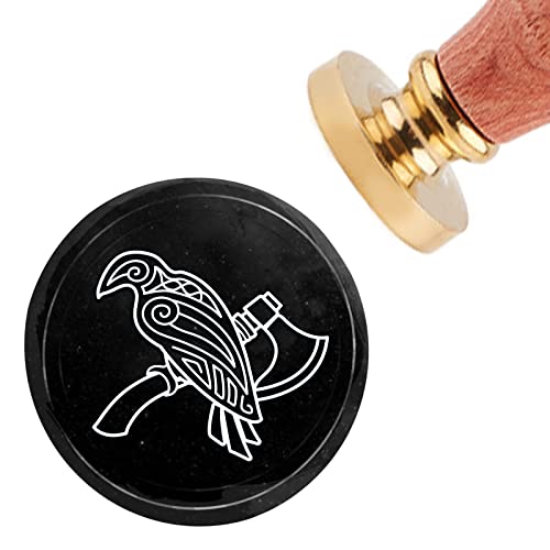 CRASPIRE Wax Seal Stamp Raven and Axe Sealing Wax Stamps 30mm/1.18inch Removable Brass Head Sealing Stamp with Wooden Handle for Invitations Cards Gift Wrap