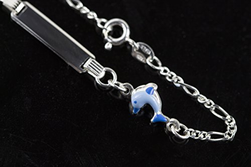 Pulsera para bautizo Plata 925 grabable con delfín azul para niño y bebé 4