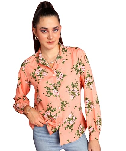 Image of POPWINGS Women Casual Sky Blue Floral Printed Shirt | Collar Button Shirt | Full Sleeve Shirt | Trendy Shirt | Regular Casual Shirt