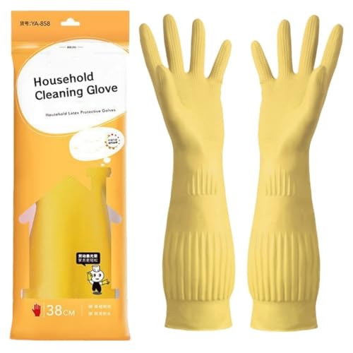 Qilerongrong Guanti in Gomma Lunghi per Lavare i Piatti in Cucina - Impermeabili e Riutilizzabili (Giallo, 38CM L)