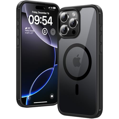 Image of TAURI TPU+PC For iPhone 16 Pro Case 6.3 inch, Compatible With Magsafe, Military-Grade Protection, [Anti-Yellowing] Shockproof Case Transparent Back Magnetic Phone Cover-Black