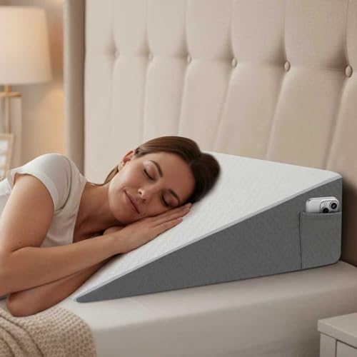 Vimoli Bed Wedge Pillow for Sleeping & Resting, 8 inch Incline Pillow Wedge for Adults Seniors, Back Support and Leg Elevation, Cooling Memory Foam Top, Ideal for Couch, Bedroom & Living Room