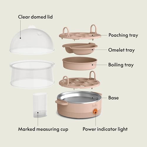 Image of bella Electric Egg Cooker, 14 Eggs Capacity Tray, Double Stack, for Poached, Scrambled, Hard, Medium & Soft Boiled Eggs, Omelets and Steamed Dumplings, Auto Shutoff, 360 Watt, Blossom