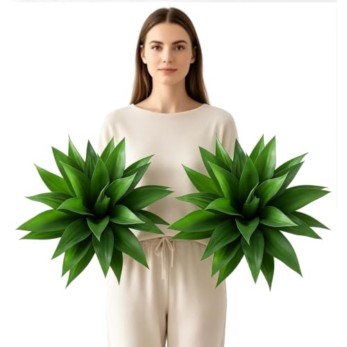 XXAPW Artificial Agave Plants-Set of 2 Large Fake Agave for Outdoors 18Inch Faux Aesthetic Plants for Home Decor Realistic UV Resistant Fake Agave Plants Without Pot