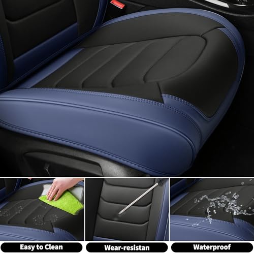 Image of FLORICH Car Seat Covers Full Set, Leather Seat Cover, Front and Rear Seat Covers 5 Seats, Waterproof Car Seat Cushion Protector Accessories for Sedan SUV Pick-up Truck (Blue&Black, Full Set)