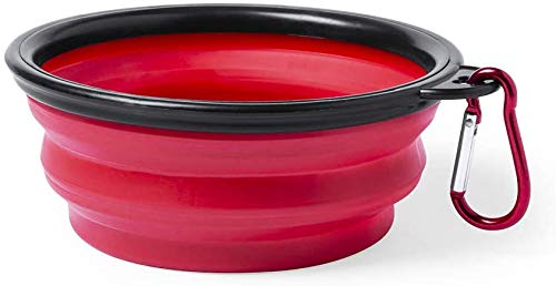 Bowl Plegable para Perros y Gatos - Comedero para Mascotas - Recipiente Portátil para Viajes - Cuenco de Agua Portable con Gancho de Metal Fácil de Llevar - Comedero y Bebedero (Rojo) Cover
