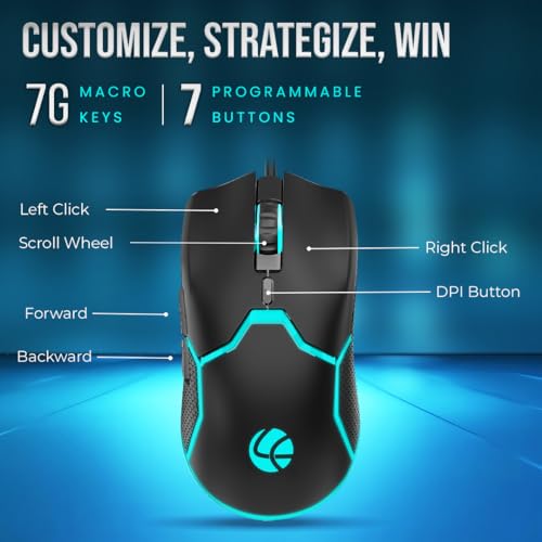 Image of LAPCARE Champ Razor 3600 DPI Optical Sensor Gaming USB Mouse with Rainbow Light | Marco 6G Keys | 5M Clicks | ABS Material | Optical Sensor| Rubber Oil + Laser Carving (LGM 204)