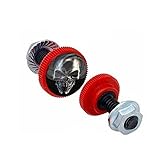 2 Red Knurled Motorcycle License Plate Frame Tag Bolts Terminator Skull Black Model-PYT-8888-374