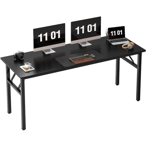 Image of Need Folding Computer Desk, Large 62 inches Folding Table for Home Office, No Install Needed Foldable Writing Table Long Desk, Space-Saving, Black