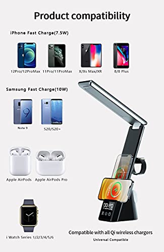 Lâmpada de mesa LED com carregador sem fio, lâmpada de cabeceira regulável com porta de carregamento