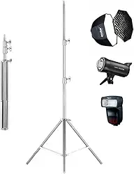 Tripé de Iluminação Profissional Greika em Aço Inox – Altura Máxima 2m – Para Estúdio Fotográfico e Vídeo