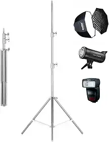 Tripé de Iluminação Profissional Greika em Aço Inox – Altura Máxima 2m – Para Estúdio Fotográfico e Vídeo
