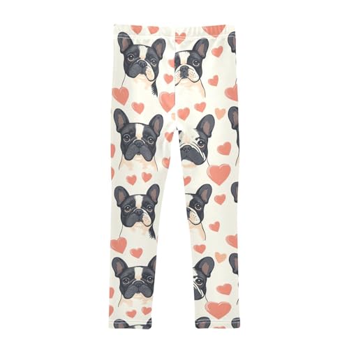Boccsty French Bulldogs Hearts Cute Girls Leggings Kids Yoga Pants Dance Active Tights 4T2