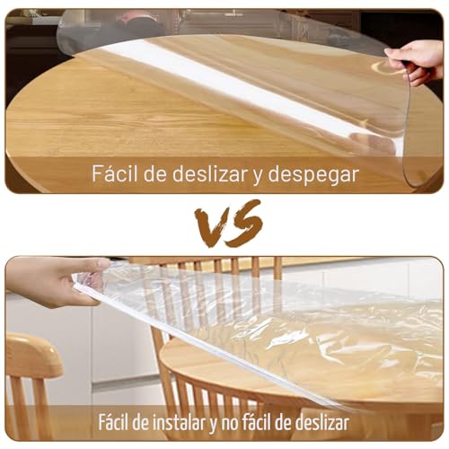 Miniatura 3 de Twutgayw Mantel Redondo, Manteles De Mesa De Borde Elástico, Mantel Hule Para Mantel Impermeable Lavable Para Fiestas De Picnic Al Aire Libre, Hule Transparente Manteles 110-140cm,Transparente